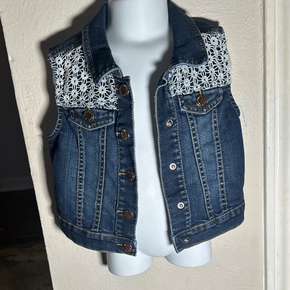 Denim Vest with Lace Detail
